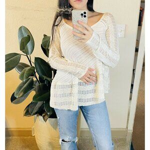 Free People Regular Size Small Crochet Knit Long Sleeve Top White
